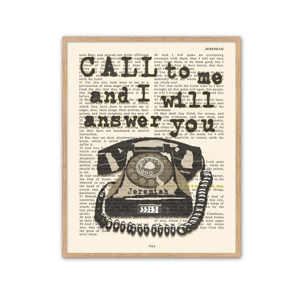 Call to Me and I Will Answer You- Jeremiah 33:3 ART PRINT or CANVAS, Vintage Bible page verse scripture, Christian wall decor gift,All Sizes