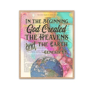 In the Beginning God Created the Heavens and the Earth - Genesis 1:1 ART PRINT or CANVAS, inspirational Christian gift, All Sizes