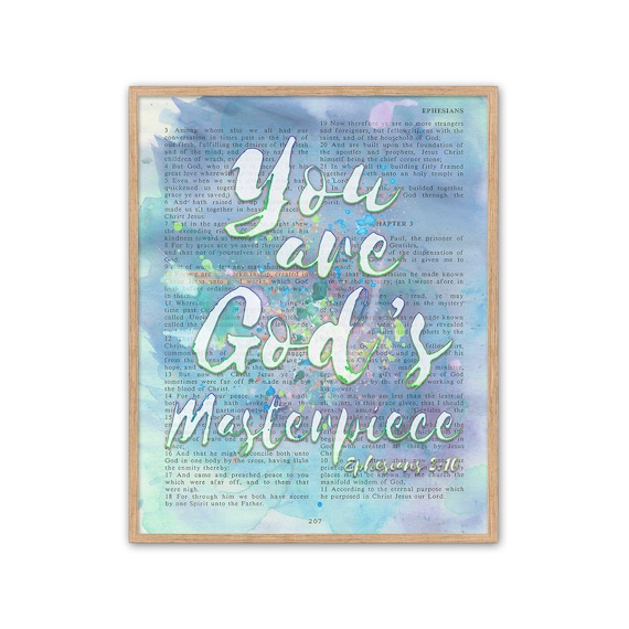 Ephesians 2:10 Scripture Art Print – Vintage Bible Page Christian Wall Art