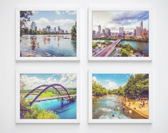 Vintage Austin Texas Photography Prints, Set of 4, UNFRAMED, Downtown, Skyline, Barton Springs Home Wall Art Decor Poster, All Sizes