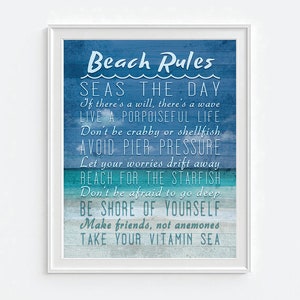 Beach Rules ART PRINT or CANVAS, Unframed, Ocean Sea Coastal Nautical ...