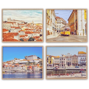 Vintage Vibrant Portugal Photography Prints, Set of 4, UNFRAMED, Porto, Lisbon, Coastal Home Wall Art Decor Poster, All Sizes