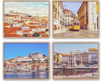 Vintage Portugal Photography Prints, Set of 4, Porto, Lisbon Coastal Wall Art