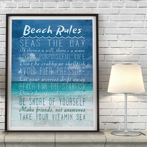 Beach Rules ART PRINT or CANVAS, Unframed, Ocean Sea Coastal Nautical ...