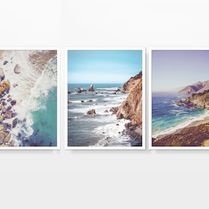 Vintage Big Sur California Photography Prints, Set of 3, UNFRAMED, Coastal Rocky Mountain Shore Wall & Home Decor, All Sizes