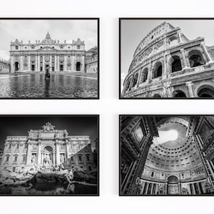 Black and White Rome Italy Photography Prints, Set of 4, UNFRAMED, Colosseum, Trevi Fountain, Pantheon,Home Wall Art Decor Poster, All Sizes