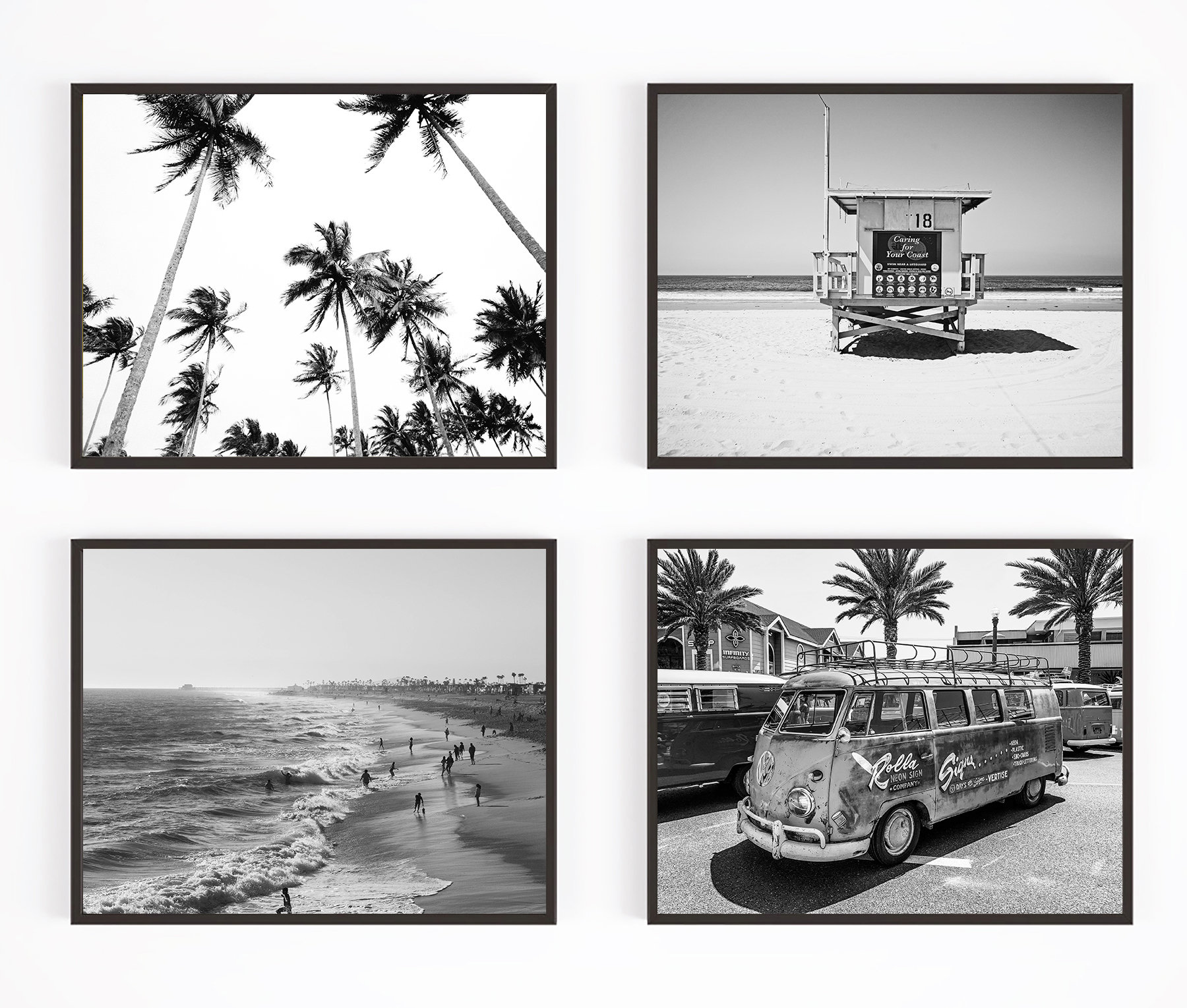 Black and White Beach Photography Prints Set of 4 UNFRAMED | Etsy
