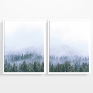 8x10, 11x14 Jpegs, DIGITAL DOWNLOADS, Printables, Foggy Forest, Set of 2, Nature Woods Home & Wall Art Decor