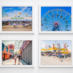 Coney Island Brooklyn New York Photography Prints, Set of 4, UNFRAMED, Carnival Boardwalk Home Wall Art Decor Poster, All Sizes