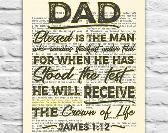James 1:12 -Dad - Blessed is the man who remains steadfast- Vintage Bible printable DIGITAL DOWNLOAD, Diy Christian Gift, 8x10 & 11x14 Jpegs