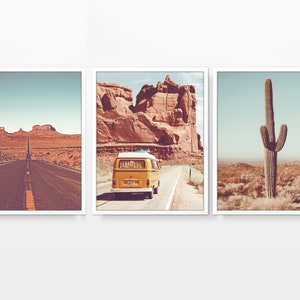Vintage Desert Photography Print Set: Route 66, Cactus, Van