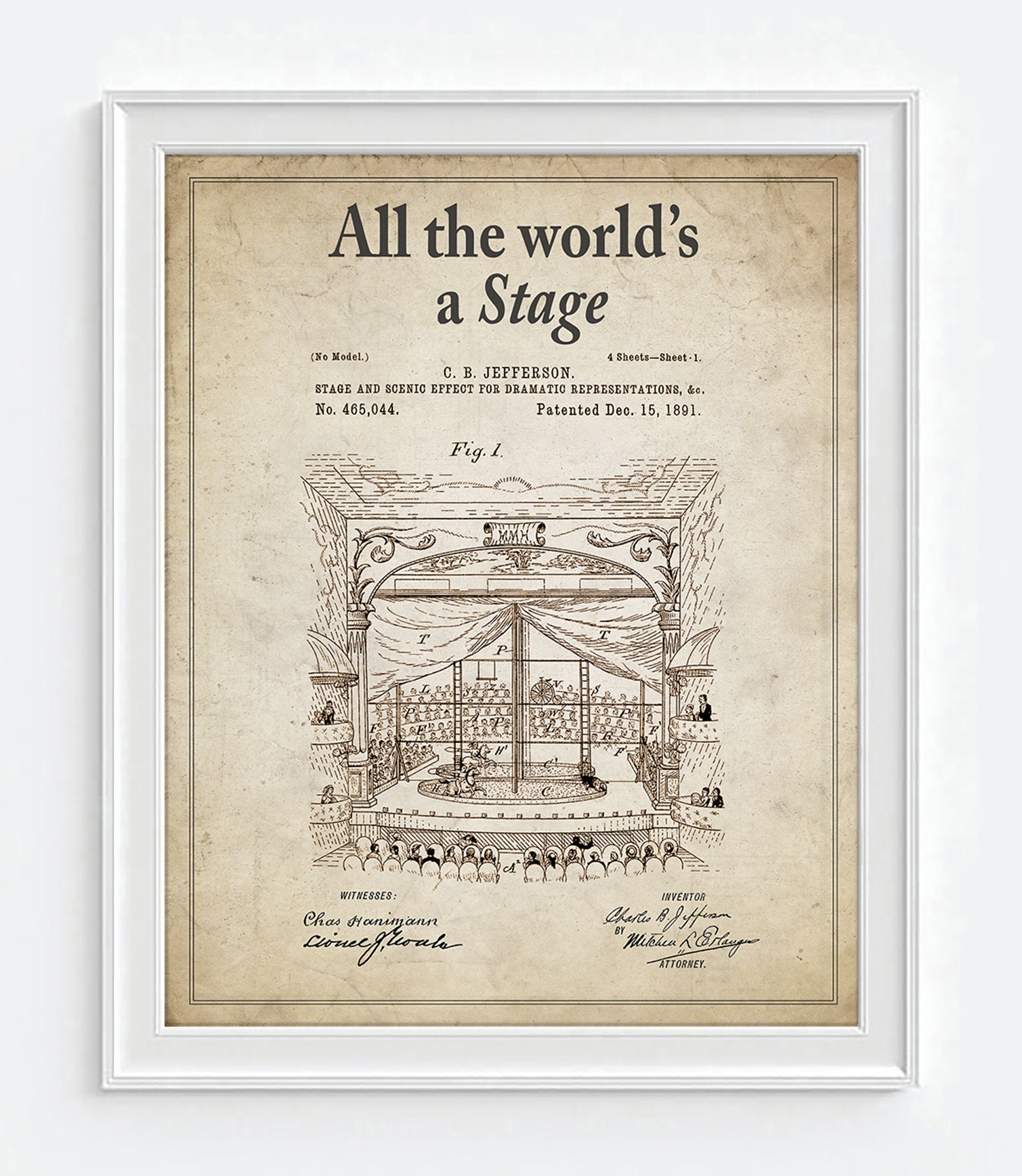 All the World's A Stage Shakespeare Quote Patent ART - Etsy Denmark