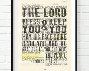 Vintage Bible page verse scripture - The Lord Bless you & Keep you -Numbers 6:24-26 ART PRINT or CANVAS christian Christmas gift, All Sizes
