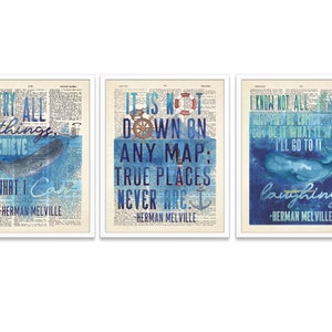 Herman Melville, Moby Dick quote ART PRINTS, Set of 4,  UNFRAMED, Literary Literature gift, Vintage Highlighted Dictionary Page, All Sizes
