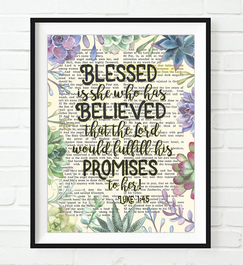 Vintage Bible Page Verse Scripture Blessed is She Who Has Etsy