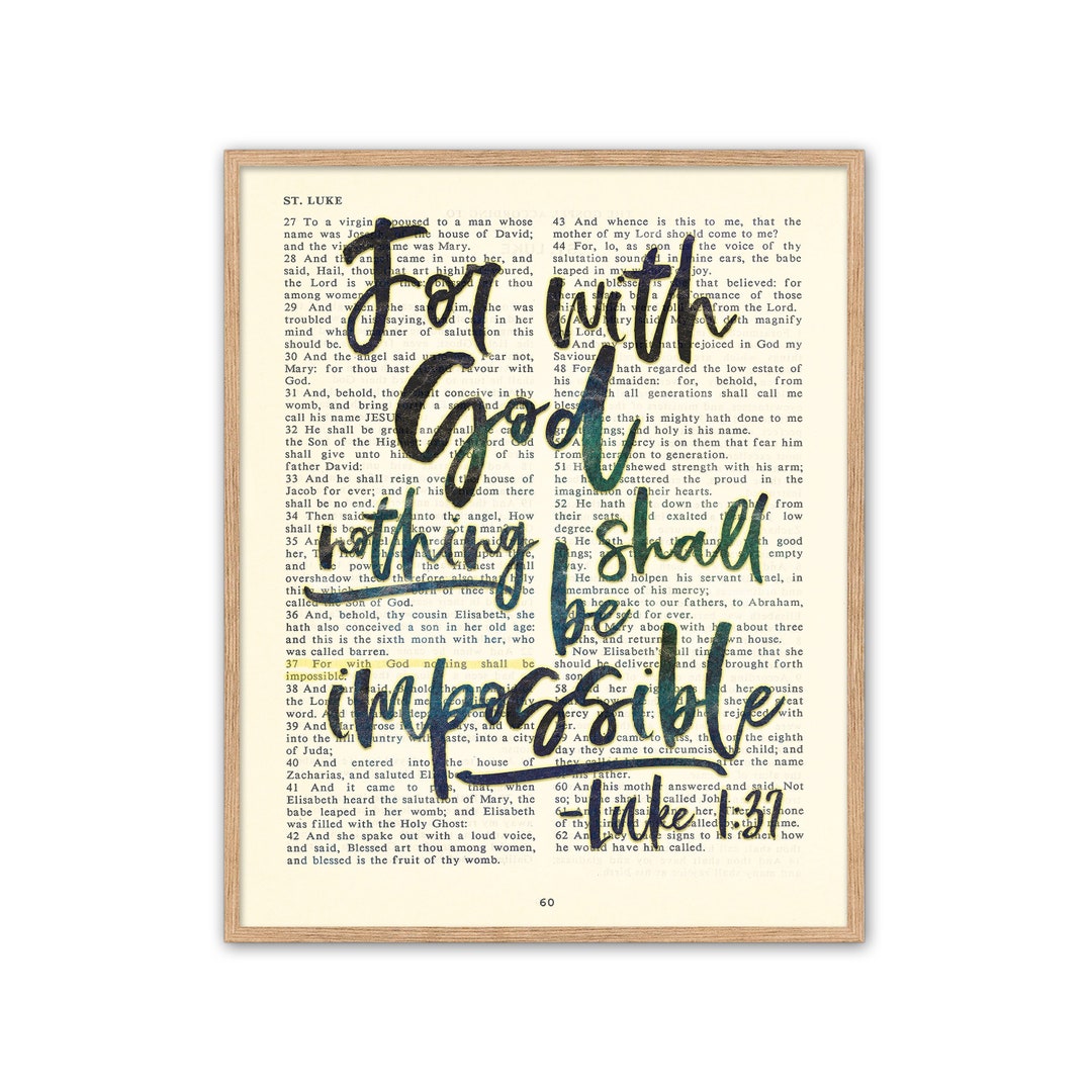 For With God Nothing Shall Be Impossible- Luke 1:37, Vintage Bible Page  Verse Scripture- ART PRINT or CANVAS Christian Gift, All Sizes - Etsy, image size:1080x1080
