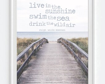 Coastal Dock Photography Print, Emerson Quote, Beach Wall Art