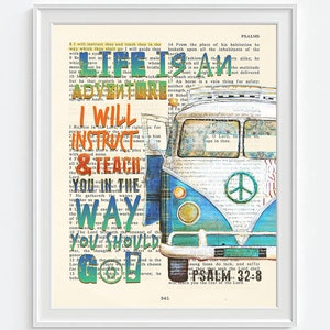 Psalm 32:8 Life is An Adventure, I Wil Instruct and Teach You Vintage Bible printable DIGITAL , Diy Christian Gift, 8x10 & 11x14 Jpegs image 3