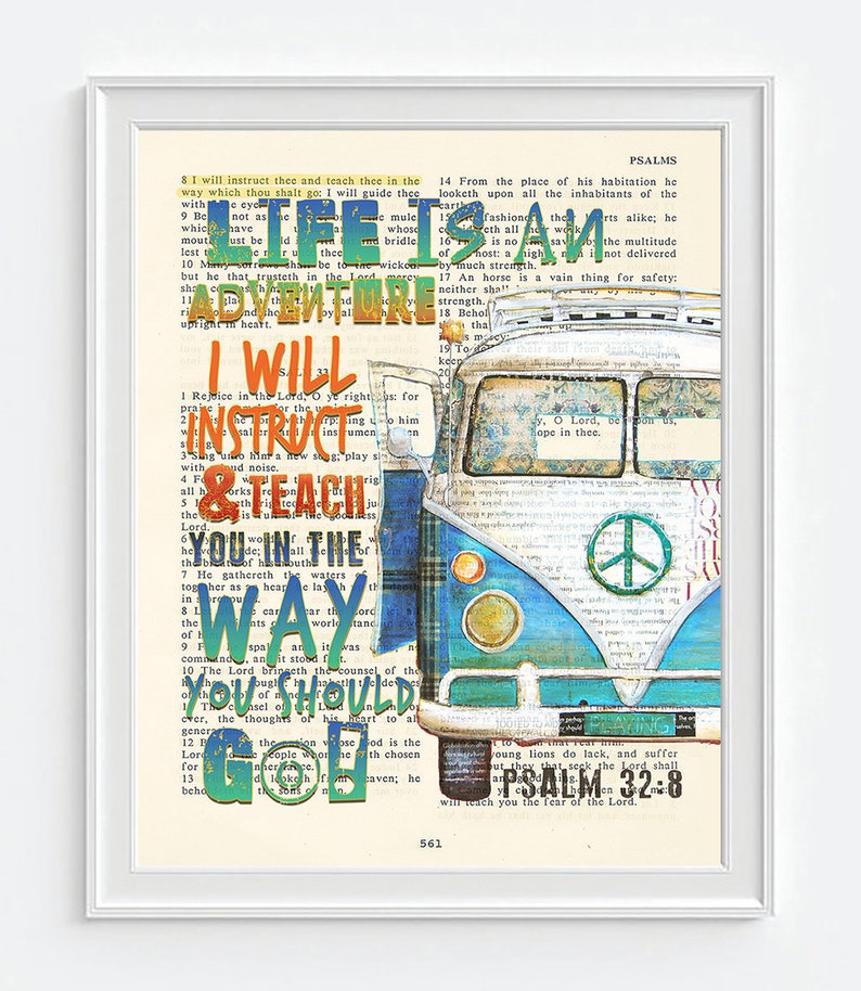 Psalm 32:8 Life is An Adventure, I Wil Instruct and Teach You Vintage Bible printable DIGITAL , Diy Christian Gift, 8x10 & 11x14 Jpegs image 3