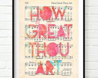Vintage old Hymnal page - How Great Thou Art  ART PRINT or CANVAS, sheet music hymn, christian gift, All Sizes