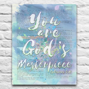 Epheser 2:10-du bist Gottes Meisterwerk - Vintage-Bibel Seite druckbare digitale DOWNLOAD, Diy Aquarell Christian Gift, 8 x 10 & 11 x 14 Jpegs