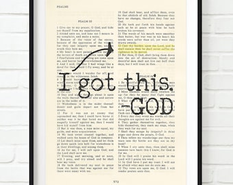 Vintage Bible page verse scripture -I got this- God - Cast your burdens -Psalm 55:22 ART PRINT or CANVAS Christian gift, All Sizes