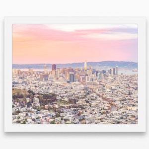 San Francisco Skyline at Sunset Photography PRINT or CANVAS, California Downtown Cityscape home wall art poster, All Sizes