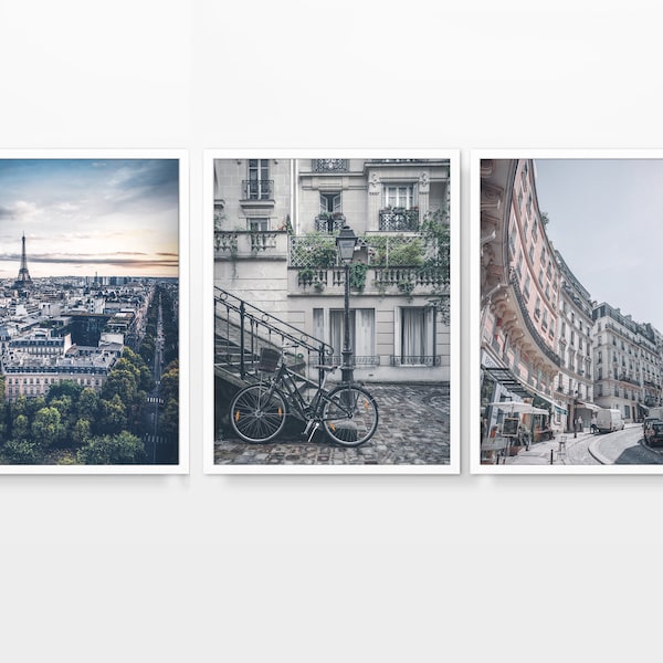 Vintage Paris France Photography Prints, Set of 3, UNFRAMED, Eiffel Tower, Cityscape, Parisian Home and Wall Art Decor Poster,All Sizes