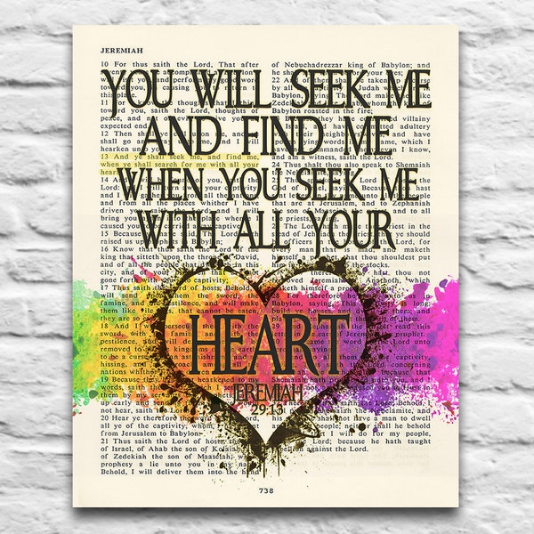 Jeremiah 29:13 - You will Seek Me and Find Me - Vintage Bible printable DIGITAL , Diy Christian Gift, 8x10 & 11x14 Jpegs