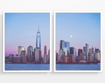 Vintage New York City at Sunset Photography Prints, Set of 2, UNFRAMED, NYC photography, Downtown Skyline Wall Art Decor Poster, All Sizes