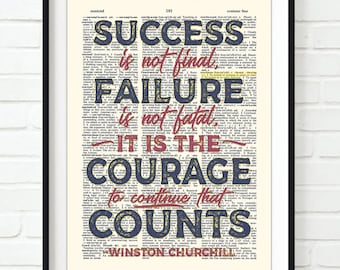 Winston Churchill Quote Art Print: Vintage Dictionary Page