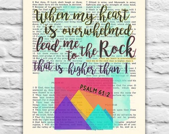 Psalm 61:2 - When my Heart is Overwhelmed, Lead Me to the Rock - Vintage Bible printable DIGITAL , Diy Christian Gift, 8x10 & 11x14 Jpegs