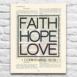 1 Corinthians 13:13  - Faith Hope Love - Vintage highlighted Bible Page printable DIGITAL DOWNLOAD, Diy Christian Gift, 8x10 & 11x14 Jpegs