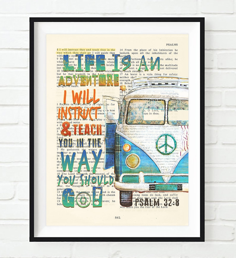 Psalm 32:8 Life is An Adventure, I Wil Instruct and Teach You Vintage Bible printable DIGITAL , Diy Christian Gift, 8x10 & 11x14 Jpegs image 4