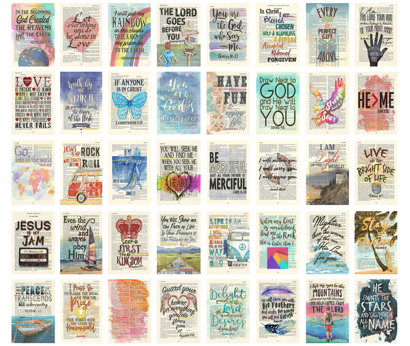40 Piece Colorful Bible Page Verse Collage Kit Christian Etsy