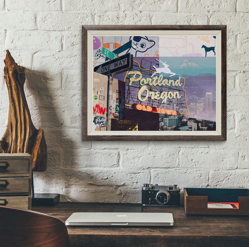 Portland Oregon Collage Urban Skyline Grafitti Art PRINT or Etsy
