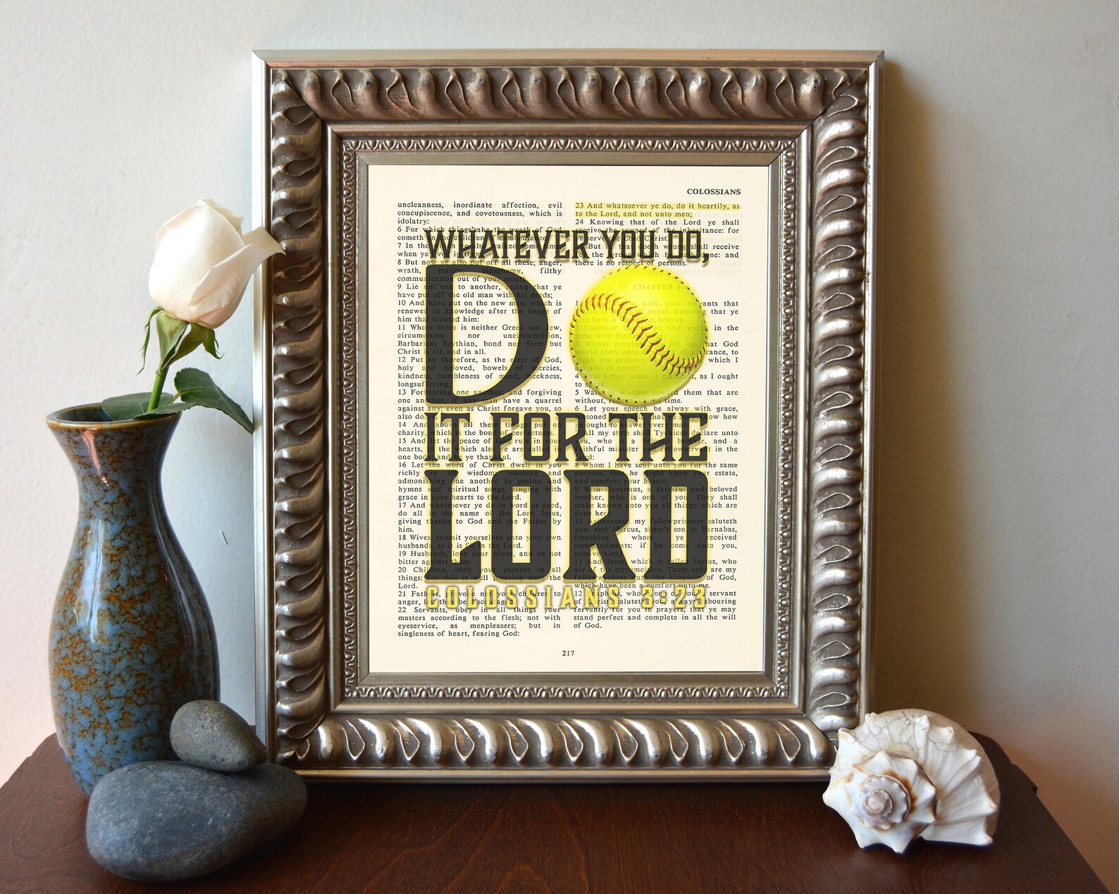 Softball vintage Bible Page Verse Whatever You Do Do It Etsy