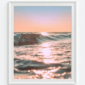 Sunset Sunrise Ocean Waves Photography PRINT or CANVAS, Coastal beach nautical home wall decor, All Sizes