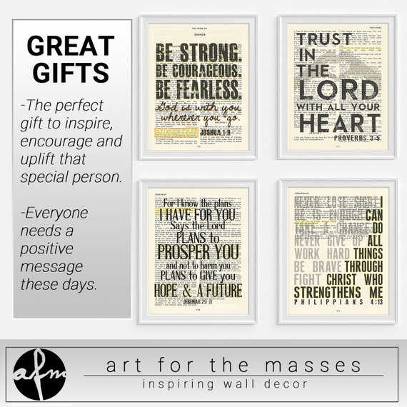 Vintage Bible Verse Art Prints, Set of 4, KJV (UNFRAMED) Joshua 1
