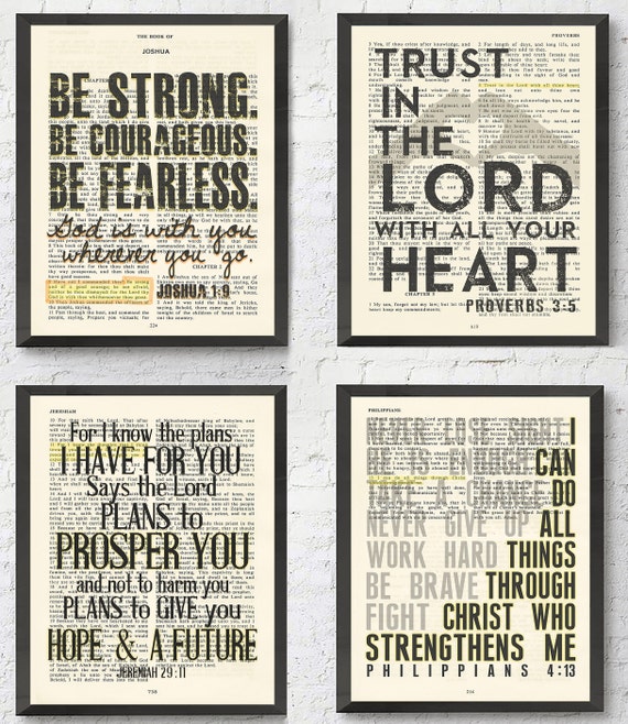 Vintage Bible Verse Art Prints, Set of 4, KJV (UNFRAMED) Joshua 1