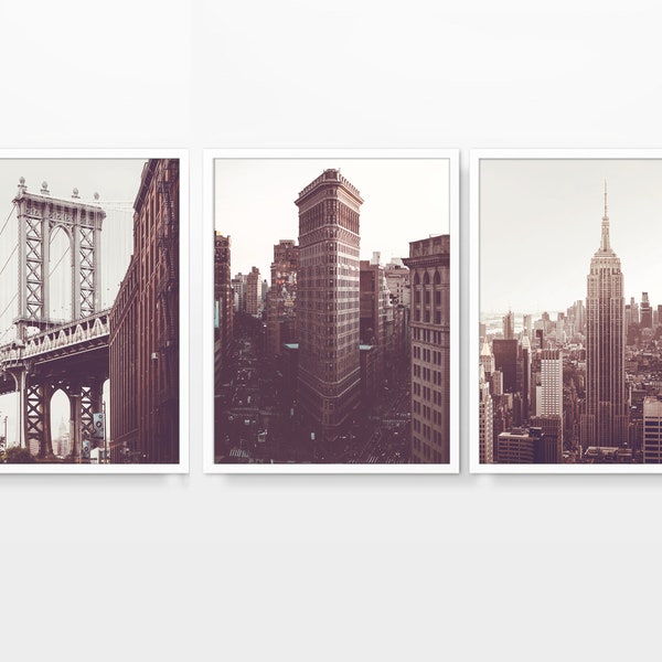 Vintage New York City Photography Prints, Set of 3, UNFRAMED, NYC city Home and Wall Art Decor Poster, All Sizes