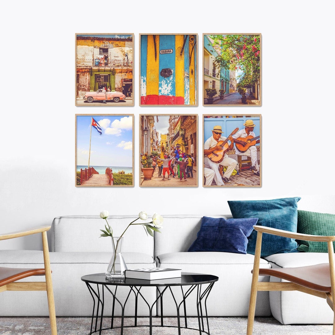 Vintage Cuba Themed Photographic Prints, Set of 6, UNFRAMED, Antique