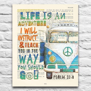 Psalm 32:8 Life is An Adventure, I Wil Instruct and Teach You Vintage Bible printable DIGITAL , Diy Christian Gift, 8x10 & 11x14 Jpegs image 1