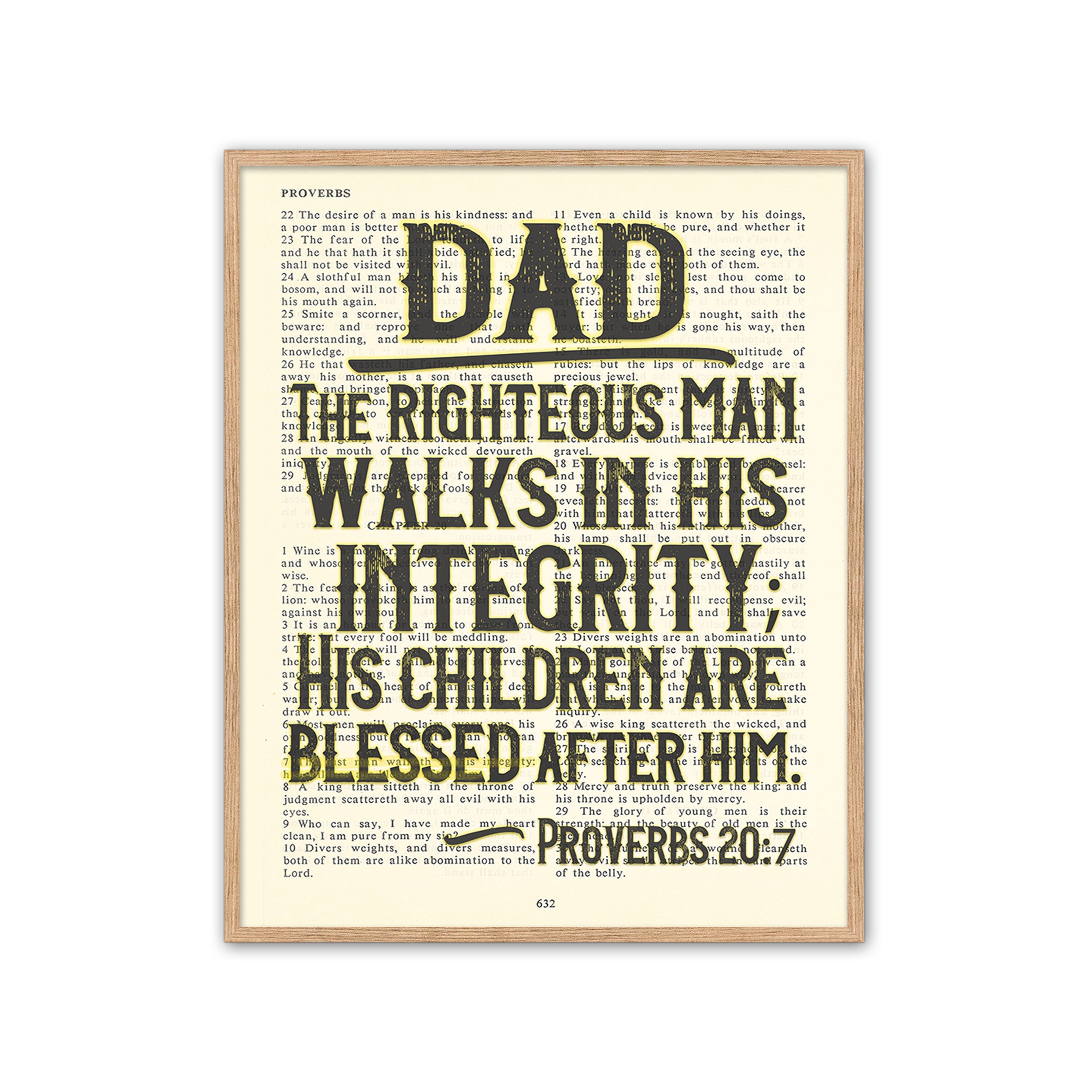Vintage Bible Page Verse - Dad - the Righteous Man Walks in