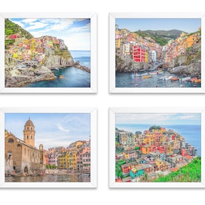 Cinque Terre Italy Photography Prints, Set of 4, UNFRAMED, Italian Coastal Beach Home Wall Art Decor Poster, All Sizes