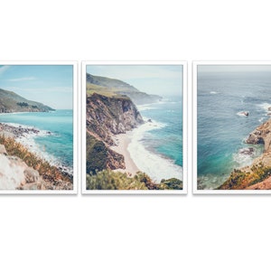 Vintage Pacific Highway Coast California Photography Prints, Set of 3, UNFRAMED, Coastal Rocky Mountain Shore Wall & Home Decor, All Sizes