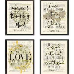 Romans 12 Bible Verse Art Prints, Set of 4, UNFRAMED, Christian art gift, Romans 12 2, Romans 12 9, Romans 12 10, Romans 12 12, All Sizes