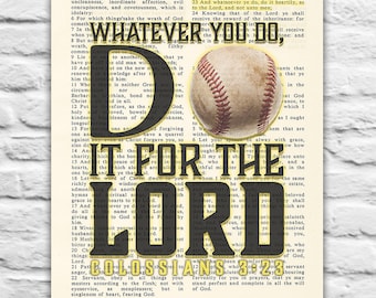 Vintage Bible page verse scripture - Whatever you Do - Colossians 3:23 Instant DIGITAL DOWNLOAD, 8x10 11x14, Baseball gift, christian gift