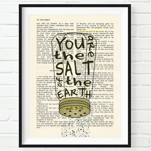 Vintage Bible page verse scripture - You are the salt of the earth -Matthew 5:13 ART PRINT or CANVAS christian Christmas gift, All Sizes