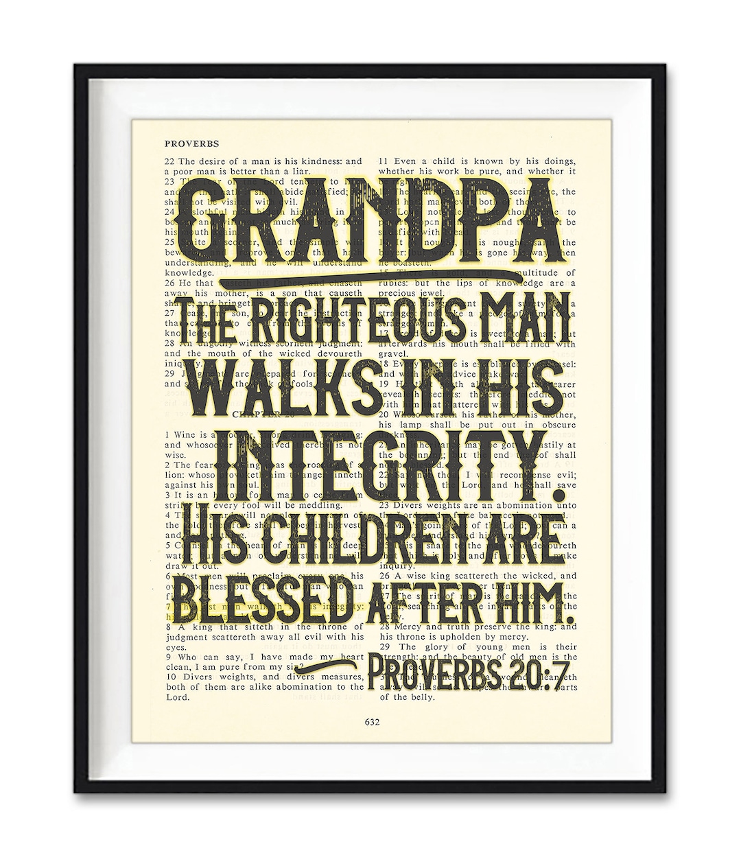 Vintage Bible Page Verse Grandpa the Righteous Man Walks in His